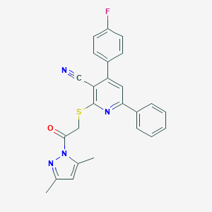 2-{[2-(3,5-dimethyl-1H-pyrazol-1-yl)-2-oxoethyl]sulfanyl}-4-(4-fluorophenyl)-6-phenylnicotinonitrile
