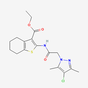 molecular formula C18H22ClN3O3S B4334504 ETHYL 2-[2-(4-CHLORO-3,5-DIMETHYL-1H-PYRAZOL-1-YL)ACETAMIDO]-4,5,6,7-TETRAHYDRO-1-BENZOTHIOPHENE-3-CARBOXYLATE 