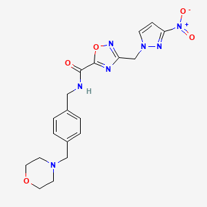 molecular formula C19H21N7O5 B4334505 N-({4-[(MORPHOLIN-4-YL)METHYL]PHENYL}METHYL)-3-[(3-NITRO-1H-PYRAZOL-1-YL)METHYL]-1,2,4-OXADIAZOLE-5-CARBOXAMIDE 