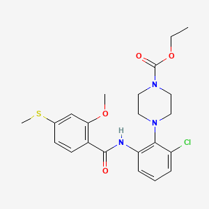 molecular formula C22H26ClN3O4S B4334881 ETHYL 4-{2-CHLORO-6-[2-METHOXY-4-(METHYLSULFANYL)BENZAMIDO]PHENYL}PIPERAZINE-1-CARBOXYLATE 