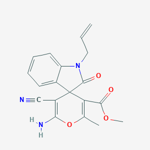 molecular formula C19H17N3O4 B433505 methyl 6'-amino-5'-cyano-2'-methyl-2-oxo-1-(prop-2-en-1-yl)-1,2-dihydrospiro[indole-3,4'-pyran]-3'-carboxylate CAS No. 352663-39-9