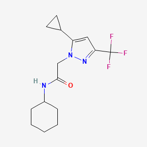 molecular formula C15H20F3N3O B4335693 N-cyclohexyl-2-[5-cyclopropyl-3-(trifluoromethyl)-1H-pyrazol-1-yl]acetamide 