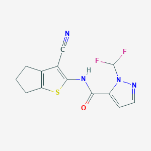 molecular formula C13H10F2N4OS B4335930 N-(3-cyano-5,6-dihydro-4H-cyclopenta[b]thiophen-2-yl)-1-(difluoromethyl)-1H-pyrazole-5-carboxamide 