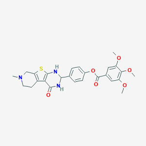 molecular formula C26H27N3O6S B433716 [4-(11-methyl-3-oxo-8-thia-4,6,11-triazatricyclo[7.4.0.02,7]trideca-1(9),2(7)-dien-5-yl)phenyl] 3,4,5-trimethoxybenzoate CAS No. 353462-77-8