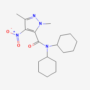 molecular formula C18H28N4O3 B4337173 N~5~,N~5~-DICYCLOHEXYL-1,3-DIMETHYL-4-NITRO-1H-PYRAZOLE-5-CARBOXAMIDE 