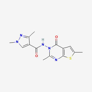 molecular formula C14H15N5O2S B4337490 N-(2,6-dimethyl-4-oxothieno[2,3-d]pyrimidin-3(4H)-yl)-1,3-dimethyl-1H-pyrazole-4-carboxamide 