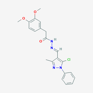 molecular formula C21H21ClN4O3 B433760 N'-[(5-chloro-3-methyl-1-phenyl-1H-pyrazol-4-yl)methylene]-2-(3,4-dimethoxyphenyl)acetohydrazide CAS No. 383894-40-4