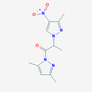 molecular formula C12H15N5O3 B4338048 1-[2-(3,5-dimethyl-1H-pyrazol-1-yl)-1-methyl-2-oxoethyl]-3-methyl-4-nitro-1H-pyrazole 