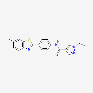 molecular formula C20H18N4OS B4339083 1-ethyl-N-[4-(6-methyl-1,3-benzothiazol-2-yl)phenyl]-1H-pyrazole-4-carboxamide 