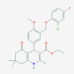 molecular formula C29H31ClFNO5 B4340225 ethyl 4-{3-[(2-chloro-4-fluorophenoxy)methyl]-4-methoxyphenyl}-2,7,7-trimethyl-5-oxo-1,4,5,6,7,8-hexahydro-3-quinolinecarboxylate 