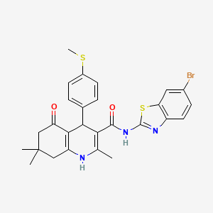 molecular formula C27H26BrN3O2S2 B4340308 N-(6-BROMO-1,3-BENZOTHIAZOL-2-YL)-2,7,7-TRIMETHYL-4-[4-(METHYLSULFANYL)PHENYL]-5-OXO-1,4,5,6,7,8-HEXAHYDRO-3-QUINOLINECARBOXAMIDE 