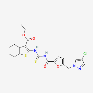 molecular formula C21H21ClN4O4S2 B4340371 ETHYL 2-({[({5-[(4-CHLORO-1H-PYRAZOL-1-YL)METHYL]-2-FURYL}CARBONYL)AMINO]CARBOTHIOYL}AMINO)-4,5,6,7-TETRAHYDRO-1-BENZOTHIOPHENE-3-CARBOXYLATE 