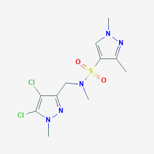 molecular formula C11H15Cl2N5O2S B4342182 N-[(4,5-dichloro-1-methyl-1H-pyrazol-3-yl)methyl]-N,1,3-trimethyl-1H-pyrazole-4-sulfonamide 