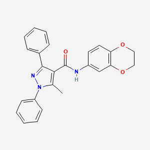 molecular formula C25H21N3O3 B4342369 N-(2,3-dihydro-1,4-benzodioxin-6-yl)-5-methyl-1,3-diphenyl-1H-pyrazole-4-carboxamide 