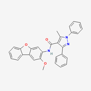 molecular formula C30H23N3O3 B4342381 N-(2-methoxydibenzo[b,d]furan-3-yl)-5-methyl-1,3-diphenyl-1H-pyrazole-4-carboxamide 