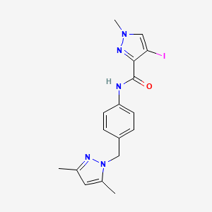 molecular formula C17H18IN5O B4342500 N-{4-[(3,5-dimethyl-1H-pyrazol-1-yl)methyl]phenyl}-4-iodo-1-methyl-1H-pyrazole-3-carboxamide 
