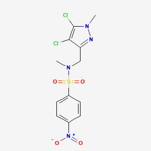 molecular formula C12H12Cl2N4O4S B4342708 N-[(4,5-DICHLORO-1-METHYL-1H-PYRAZOL-3-YL)METHYL]-N-METHYL-4-NITRO-1-BENZENESULFONAMIDE 