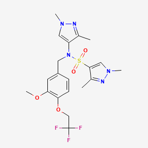 molecular formula C20H24F3N5O4S B4342743 N-(1,3-dimethyl-1H-pyrazol-4-yl)-N-[3-methoxy-4-(2,2,2-trifluoroethoxy)benzyl]-1,3-dimethyl-1H-pyrazole-4-sulfonamide 