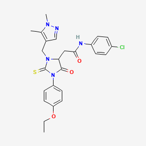 molecular formula C25H26ClN5O3S B4342760 N-(4-chlorophenyl)-2-[3-[(1,5-dimethyl-1H-pyrazol-4-yl)methyl]-1-(4-ethoxyphenyl)-5-oxo-2-thioxo-4-imidazolidinyl]acetamide 