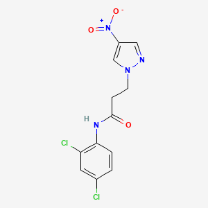 molecular formula C12H10Cl2N4O3 B4342906 N-(2,4-dichlorophenyl)-3-(4-nitro-1H-pyrazol-1-yl)propanamide 