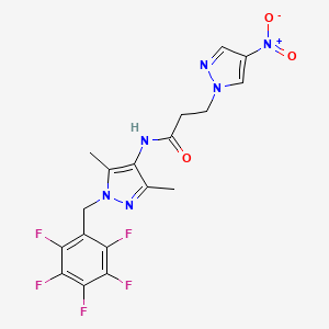molecular formula C18H15F5N6O3 B4342909 N~1~-[3,5-DIMETHYL-1-(2,3,4,5,6-PENTAFLUOROBENZYL)-1H-PYRAZOL-4-YL]-3-(4-NITRO-1H-PYRAZOL-1-YL)PROPANAMIDE 