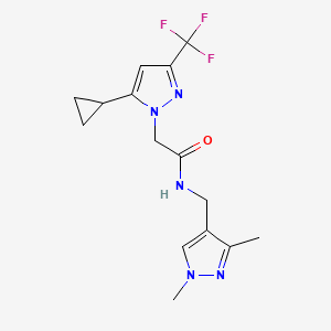 molecular formula C15H18F3N5O B4342987 2-[5-cyclopropyl-3-(trifluoromethyl)-1H-pyrazol-1-yl]-N-[(1,3-dimethyl-1H-pyrazol-4-yl)methyl]acetamide 