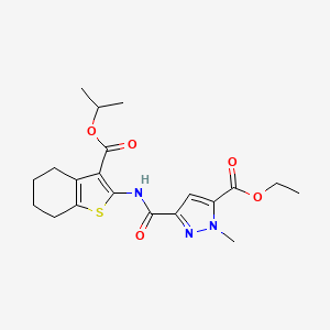 molecular formula C20H25N3O5S B4343157 ETHYL 3-({[3-(ISOPROPOXYCARBONYL)-4,5,6,7-TETRAHYDRO-1-BENZOTHIOPHEN-2-YL]AMINO}CARBONYL)-1-METHYL-1H-PYRAZOLE-5-CARBOXYLATE 