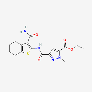 molecular formula C17H20N4O4S B4343163 ETHYL 3-({[3-(AMINOCARBONYL)-4,5,6,7-TETRAHYDRO-1-BENZOTHIOPHEN-2-YL]AMINO}CARBONYL)-1-METHYL-1H-PYRAZOLE-5-CARBOXYLATE 