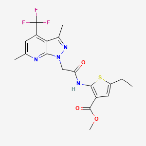 molecular formula C19H19F3N4O3S B4343219 METHYL 2-({2-[3,6-DIMETHYL-4-(TRIFLUOROMETHYL)-1H-PYRAZOLO[3,4-B]PYRIDIN-1-YL]ACETYL}AMINO)-5-ETHYL-3-THIOPHENECARBOXYLATE 