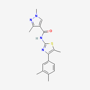 molecular formula C18H20N4OS B4343407 N-[4-(3,4-dimethylphenyl)-5-methyl-1,3-thiazol-2-yl]-1,3-dimethyl-1H-pyrazole-4-carboxamide 