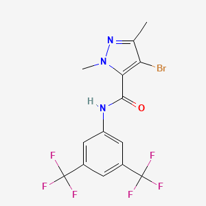 molecular formula C14H10BrF6N3O B4343476 N-[3,5-bis(trifluoromethyl)phenyl]-4-bromo-1,3-dimethyl-1H-pyrazole-5-carboxamide 