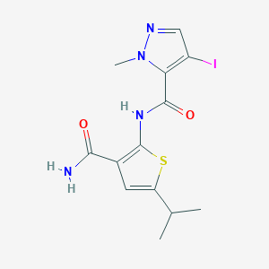 molecular formula C13H15IN4O2S B4343618 N-[3-(aminocarbonyl)-5-isopropyl-2-thienyl]-4-iodo-1-methyl-1H-pyrazole-5-carboxamide 