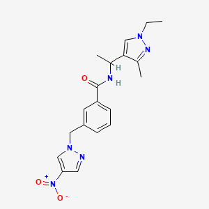 molecular formula C19H22N6O3 B4343683 N-[1-(1-ethyl-3-methyl-1H-pyrazol-4-yl)ethyl]-3-[(4-nitro-1H-pyrazol-1-yl)methyl]benzamide 