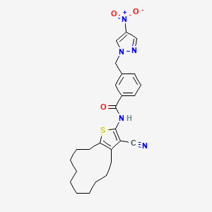 molecular formula C26H29N5O3S B4343698 N-(3-cyano-4,5,6,7,8,9,10,11,12,13-decahydrocyclododeca[b]thiophen-2-yl)-3-[(4-nitro-1H-pyrazol-1-yl)methyl]benzamide 