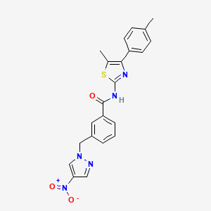 molecular formula C22H19N5O3S B4343713 N~1~-[5-METHYL-4-(4-METHYLPHENYL)-1,3-THIAZOL-2-YL]-3-[(4-NITRO-1H-PYRAZOL-1-YL)METHYL]BENZAMIDE 
