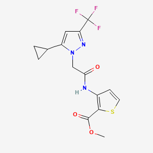 molecular formula C15H14F3N3O3S B4343859 METHYL 3-({2-[5-CYCLOPROPYL-3-(TRIFLUOROMETHYL)-1H-PYRAZOL-1-YL]ACETYL}AMINO)-2-THIOPHENECARBOXYLATE 