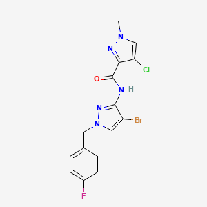 molecular formula C15H12BrClFN5O B4343961 N-[4-bromo-1-(4-fluorobenzyl)-1H-pyrazol-3-yl]-4-chloro-1-methyl-1H-pyrazole-3-carboxamide 