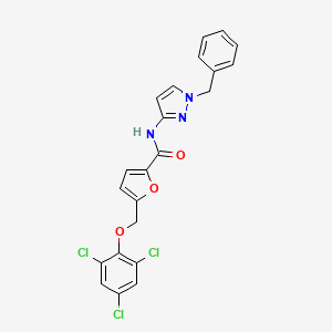 molecular formula C22H16Cl3N3O3 B4344243 N-(1-benzyl-1H-pyrazol-3-yl)-5-[(2,4,6-trichlorophenoxy)methyl]-2-furamide 