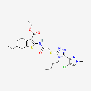 molecular formula C25H33ClN6O3S2 B4344301 ethyl 2-[({[4-butyl-5-(4-chloro-1-methyl-1H-pyrazol-3-yl)-4H-1,2,4-triazol-3-yl]thio}acetyl)amino]-6-ethyl-4,5,6,7-tetrahydro-1-benzothiophene-3-carboxylate 