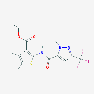 molecular formula C15H16F3N3O3S B4344370 ethyl 4,5-dimethyl-2-({[1-methyl-3-(trifluoromethyl)-1H-pyrazol-5-yl]carbonyl}amino)-3-thiophenecarboxylate 