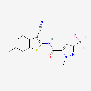 molecular formula C16H15F3N4OS B4344373 N-(3-cyano-6-methyl-4,5,6,7-tetrahydro-1-benzothiophen-2-yl)-1-methyl-3-(trifluoromethyl)-1H-pyrazole-5-carboxamide 