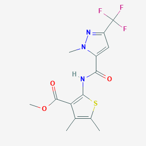 molecular formula C14H14F3N3O3S B4344386 methyl 4,5-dimethyl-2-({[1-methyl-3-(trifluoromethyl)-1H-pyrazol-5-yl]carbonyl}amino)-3-thiophenecarboxylate 