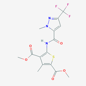 molecular formula C15H14F3N3O5S B4344394 dimethyl 3-methyl-5-({[1-methyl-3-(trifluoromethyl)-1H-pyrazol-5-yl]carbonyl}amino)-2,4-thiophenedicarboxylate 