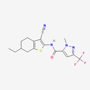 molecular formula C17H17F3N4OS B4344410 N-(3-cyano-6-ethyl-4,5,6,7-tetrahydro-1-benzothiophen-2-yl)-1-methyl-3-(trifluoromethyl)-1H-pyrazole-5-carboxamide 