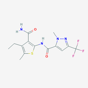 molecular formula C14H15F3N4O2S B4344413 N-[3-(aminocarbonyl)-4-ethyl-5-methyl-2-thienyl]-1-methyl-3-(trifluoromethyl)-1H-pyrazole-5-carboxamide 