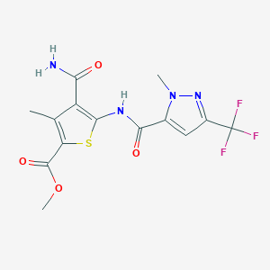 molecular formula C14H13F3N4O4S B4344438 methyl 4-(aminocarbonyl)-3-methyl-5-({[1-methyl-3-(trifluoromethyl)-1H-pyrazol-5-yl]carbonyl}amino)-2-thiophenecarboxylate 