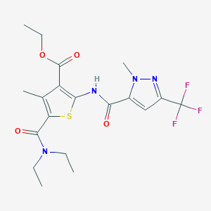molecular formula C19H23F3N4O4S B4344443 ethyl 5-[(diethylamino)carbonyl]-4-methyl-2-({[1-methyl-3-(trifluoromethyl)-1H-pyrazol-5-yl]carbonyl}amino)-3-thiophenecarboxylate 