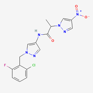 molecular formula C16H14ClFN6O3 B4344613 N-[1-(2-chloro-6-fluorobenzyl)-1H-pyrazol-4-yl]-2-(4-nitro-1H-pyrazol-1-yl)propanamide 