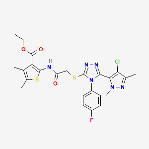 molecular formula C24H24ClFN6O3S2 B4344839 ETHYL 2-[(2-{[5-(4-CHLORO-1,3-DIMETHYL-1H-PYRAZOL-5-YL)-4-(4-FLUOROPHENYL)-4H-1,2,4-TRIAZOL-3-YL]SULFANYL}ACETYL)AMINO]-4,5-DIMETHYL-3-THIOPHENECARBOXYLATE 