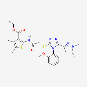 molecular formula C25H28N6O4S2 B4344841 ETHYL 2-[(2-{[5-(1,5-DIMETHYL-1H-PYRAZOL-3-YL)-4-(2-METHOXYPHENYL)-4H-1,2,4-TRIAZOL-3-YL]SULFANYL}ACETYL)AMINO]-4,5-DIMETHYL-3-THIOPHENECARBOXYLATE 